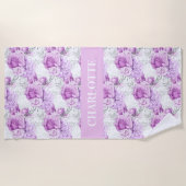 Serviette De Plage Fleurs roses roses rose nom blanc (Devant)