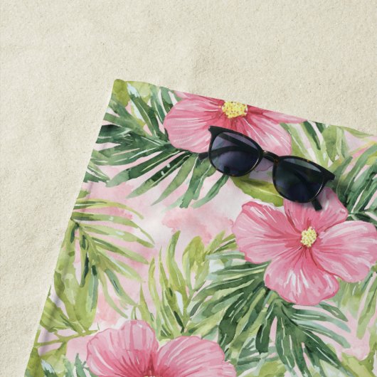 Serviette De Plage Fleurs roses tropicales (En situation)