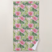Serviette De Plage Fleurs roses tropicales (Devant)