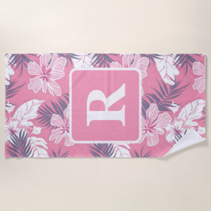 Serviette De Plage Fleurs roses tropicales Couverture polaire monogra