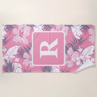 Serviette De Plage Fleurs roses tropicales Couverture polaire monogra