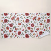 Serviette De Plage Fleurs Rouges (Devant)