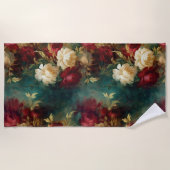 Serviette De Plage Fleurs rouges blanches vertes (Devant)