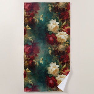 Serviette De Plage Fleurs rouges blanches vertes
