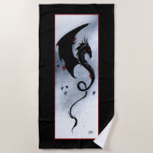 Serviette De Plage Fleurs rouges bleues Dragon noir (Devant)