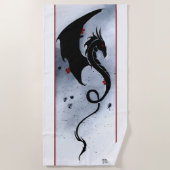 Serviette De Plage Fleurs rouges bleues Dragon noir (Devant)