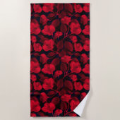 Serviette De Plage Fleurs rouges sur noir (Devant)