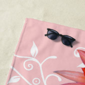 Serviette De Plage Fleurs rouges Whimsical Feuilles Tourbillonnant Aj (En situation)