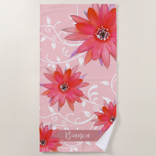 Serviette De Plage Fleurs rouges Whimsical Feuilles Tourbillonnant Aj