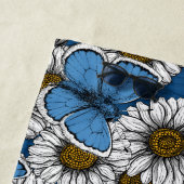 Serviette De Plage Fleurs sauvages blanches et papillons bleus (En situation)