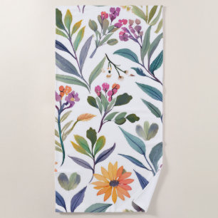 Serviette De Plage Fleurs sauvages colorées Aquarelle florale magni