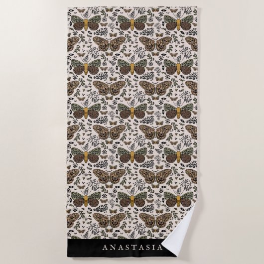 Serviette De Plage Fleurs sauvages de papillon de nuit bohème moderne (Devant)