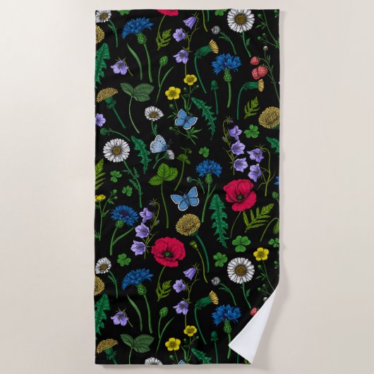 Serviette De Plage Fleurs sauvages en noir (Devant)