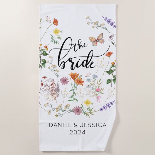 Serviette de plage Fleurs sauvages Papillon Vintag (Devant)