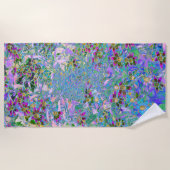 Serviette De Plage Fleurs sauvages rétro violet, vert et bleu sur ros (Devant)