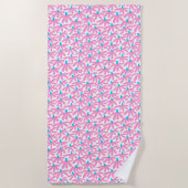 Serviette De Plage Fleurs stylisées - rose, bleu ciel et blanc (Devant)