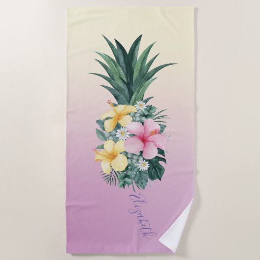 Serviette De Plage Fleurs tropicales d'ananas mignonnes, Ombre (Devant)