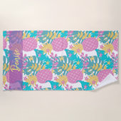 Serviette De Plage Fleurs tropicales et ananas (Devant)