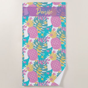 Serviette De Plage Fleurs tropicales et ananas