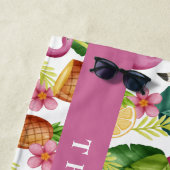 Serviette De Plage Fleurs tropicales et Flamant rose rose Feuille Per (En situation)