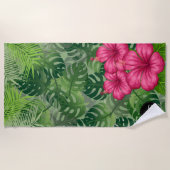 Serviette De Plage Fleurs 🏝 tropicales exotiques et Feuilles de palm (Devant)
