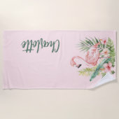 Serviette De Plage Fleurs tropicales flamingo roses (Devant)