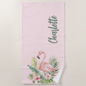 Serviette De Plage Fleurs tropicales flamingo roses (Devant)