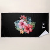 Serviette De Plage Fleurs tropicales monogrammées (Devant)