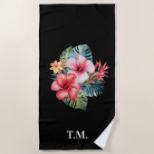 Serviette De Plage Fleurs tropicales monogrammées (Devant)