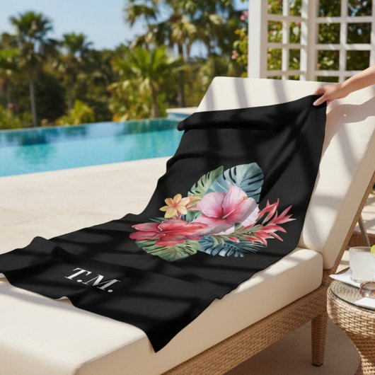 Serviette De Plage Fleurs tropicales monogrammées