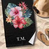 Serviette De Plage Fleurs tropicales monogrammées