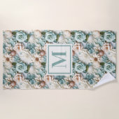 Serviette De Plage Fleurs vert pâle crème monogramme initial (Devant)