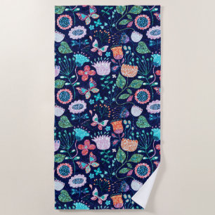 Serviette De Plage Fleurs vintages exotiques et papillons motif