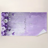 Serviette de plage Fleurs violettes avec perles pe (Devant)
