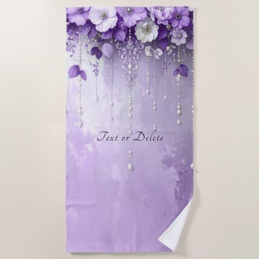Serviette de plage Fleurs violettes avec perles pe (Devant)
