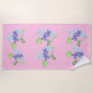 Serviette De Plage Fleurs violettes sauvages Illustration rose pastel