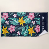 Serviette De Plage Fleuve Tropical Marine Et Hibiscus Rose (Devant)