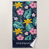 Serviette De Plage Fleuve Tropical Marine Et Hibiscus Rose (Devant)