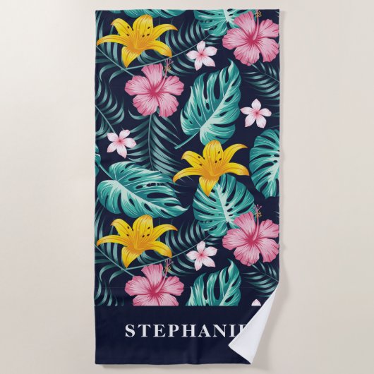 Serviette De Plage Fleuve Tropical Marine Et Hibiscus Rose (Devant)