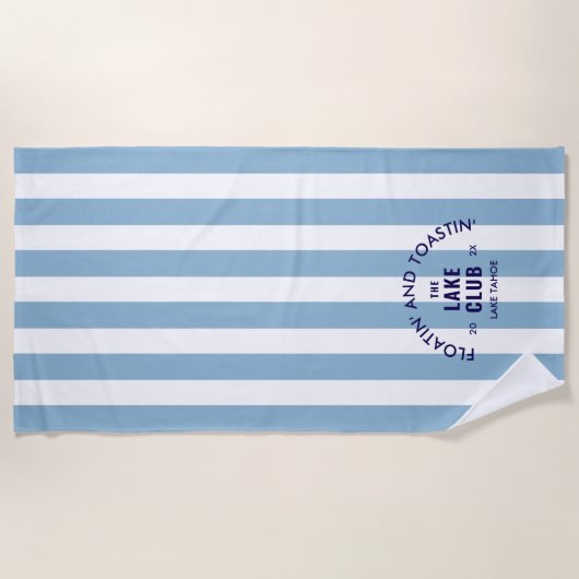 Serviette De Plage Floatin' Et Toastin' The Lake Club Blue Stripe (Devant)