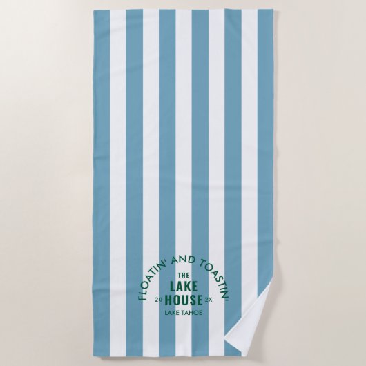 Serviette De Plage Floatin' Et Toastin' The Lake House Blue Stripe (Devant)