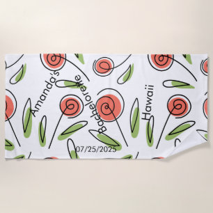 Serviette De Plage Floral Aquarelle Bachelorette Party Personnalisé