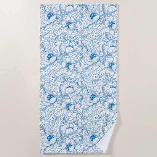 Serviette de plage Floral Bleu (Devant)