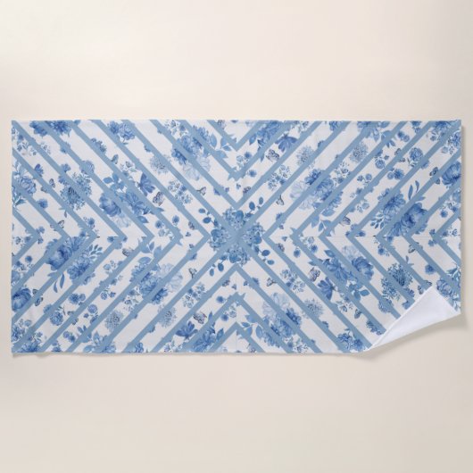 Serviette de plage Floral Bleu et Blanc (Devant)