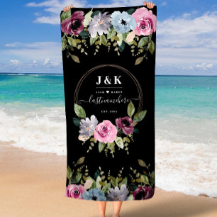 Serviette De Plage Floral Boho Bourgogne Tout en un Monogramme Mariag