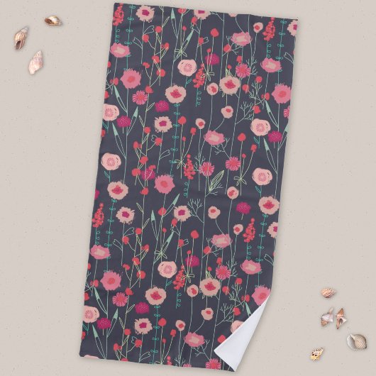 Serviette De Plage Floral Boho Rose Noir