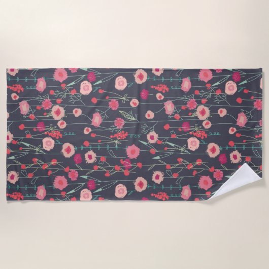 Serviette De Plage Floral Boho rose noir (Devant)