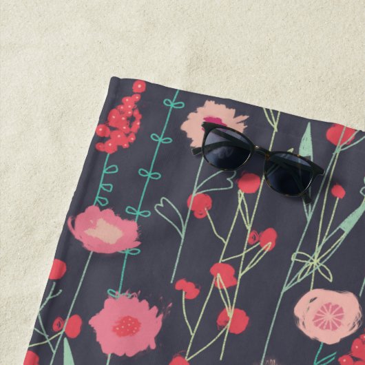 Serviette De Plage Floral Boho rose noir (En situation)