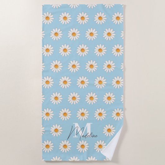Serviette de plage Floral Daisy personnalisée Nom  (Devant)