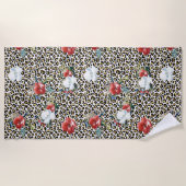 Serviette De Plage Floral Empreinte de léopard d'or (Devant)